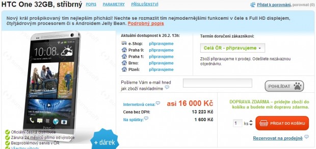 Cena špičkového smartphonu HTC One je vysoká, přijde na asi 16 000 korun