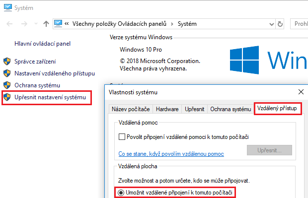 Povolení vzdálené plochy