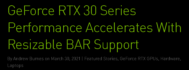 Resizable BAR na všech GeForce RTX 30 je tu