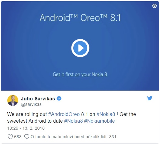 Nokia 8 získává oficiální Android 8.1 Oreo