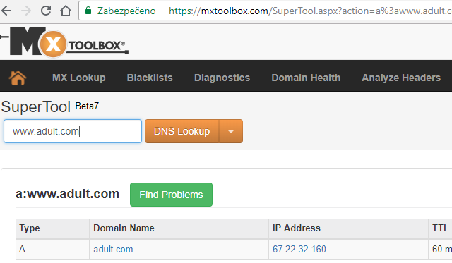 Dotaz přes mxtoolbox.com