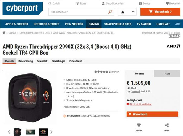 AMD Ryzen Threadripper 2990X se objevil ve výsledcích benchmarku 3DMark. Známá je i cena