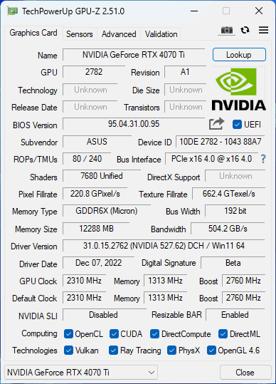 Asus ROG Strix GeForce RTX 4070 Ti OC Ed. O12G: Když vám normální karty nestačí