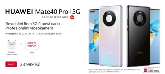 K Huawei Mate 40 Pro dostanete prémiová sluchátka zdarma a 3 000 korun