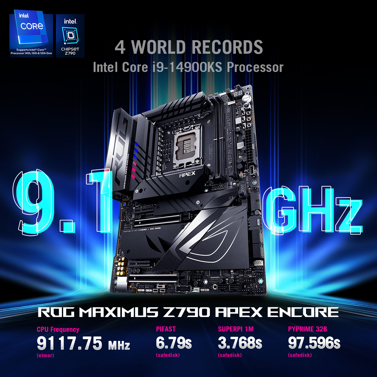 Intel i9-14900KS už trhá rekordy – tým z ASUSu z něj vymáčkl 9.1 GHz!