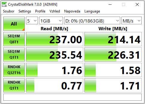  Výsledky HDD disku