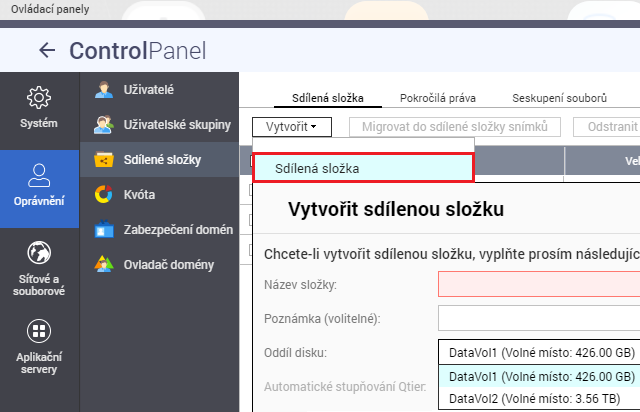 Založení sdílené složky