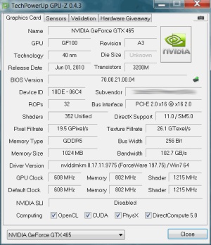 GeForce GTX 465 - preview nejmladší Fermi