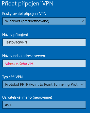 Parametry připojení