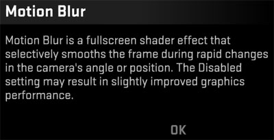 Motion Blur Enabled (po najetí myší se zobrazí Disabled)