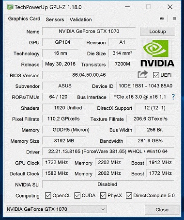 ASUS DUAL-GTX1070-O8G GPU-Z