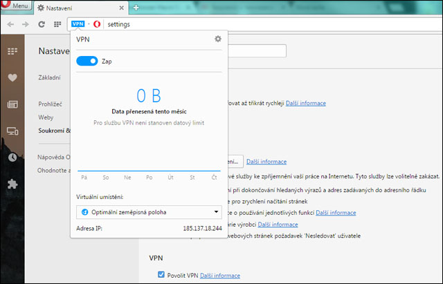 Webový prohlížeč Opera nově nabízí vestavěného VPN klienta