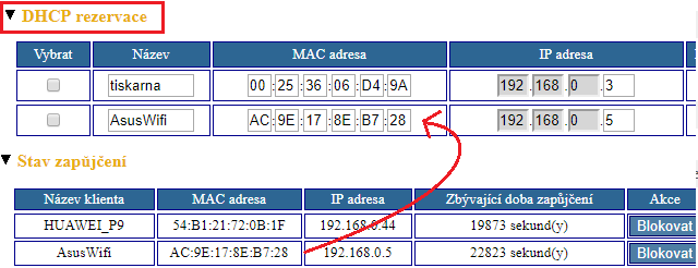 Vytvoření rezervace pro AP