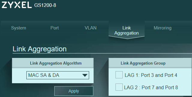 Nastavení Link Aggregation