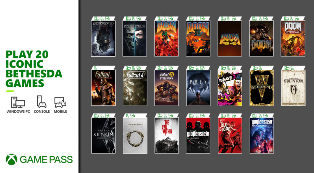 Xbox Game Pass nově obsahuje dvacet her Bethesdy