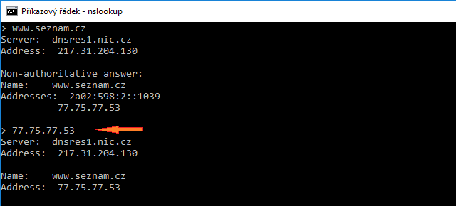 Spuštěný NSLookup