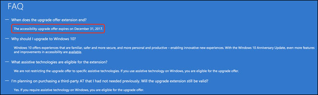 Bezplatný upgrade na Windows 10 pro zákazníky využívající technologie usnadnění letos končí