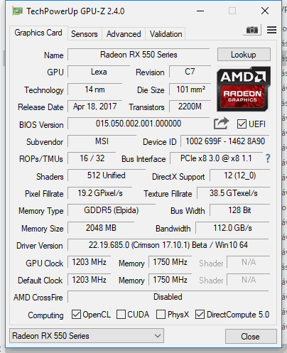MSI Radeon RX 550 Aero ITX vs Asus GeForce GT 1030