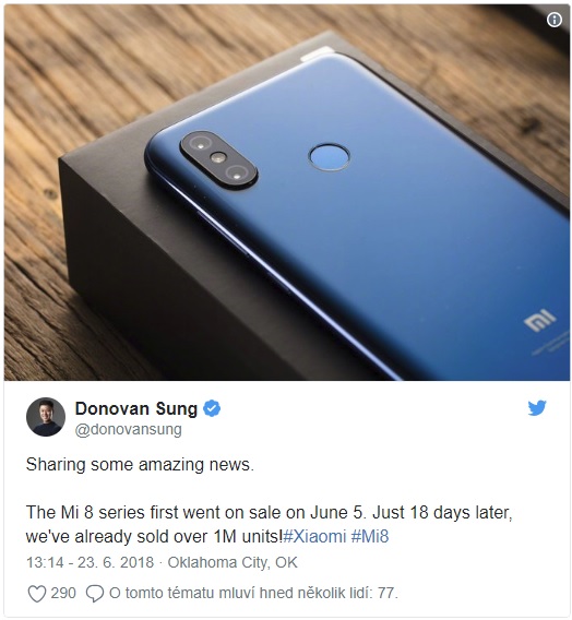 Xiaomi Mi 8 je hit. Už se prodalo milion kusů