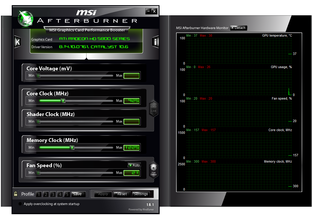 MSI Afterburner 1.6.1 s podporou GTX 460