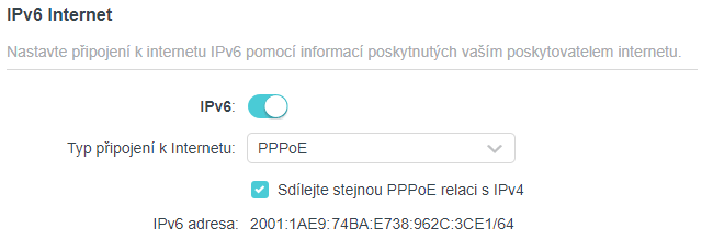 Jedna z možných konfigurací IPv6