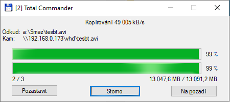 Rychlost klienta připojeného přes 2.4 GHz - po uvolnění 5 GHz pásma