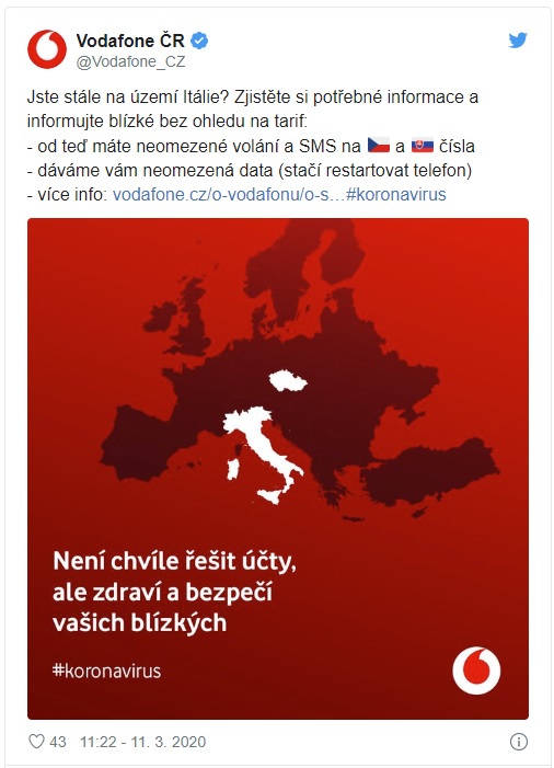 Čeští zákazníci Vodafonu v Itálii mohou nyní zdarma volat i datovat