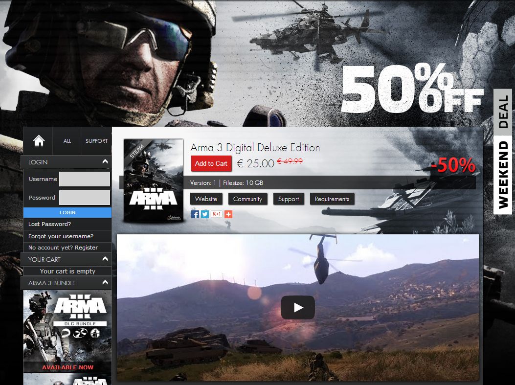 Arma 3 je na stránkách Bohemia Interactive o víkendu k dispozici s 50% slevou