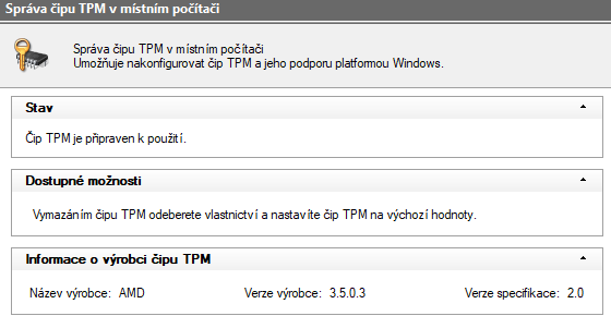 AMD fTPM čip přítomný a zapnutý
