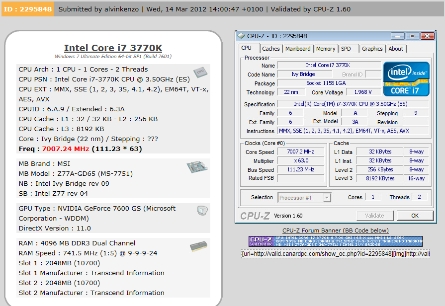 Procesor Ivy Bridge i7 3770K na 7 GHz. Tentokráte s běžnou deskou od MSI