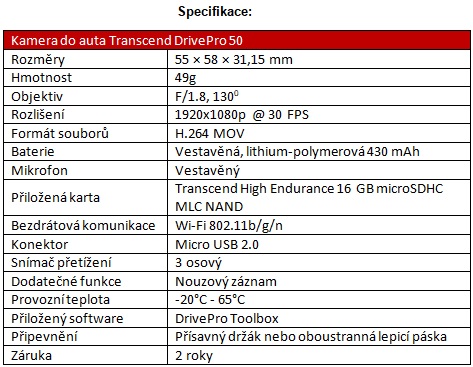 Transcend DrivePro 50 - jednoduchá kamera do auta