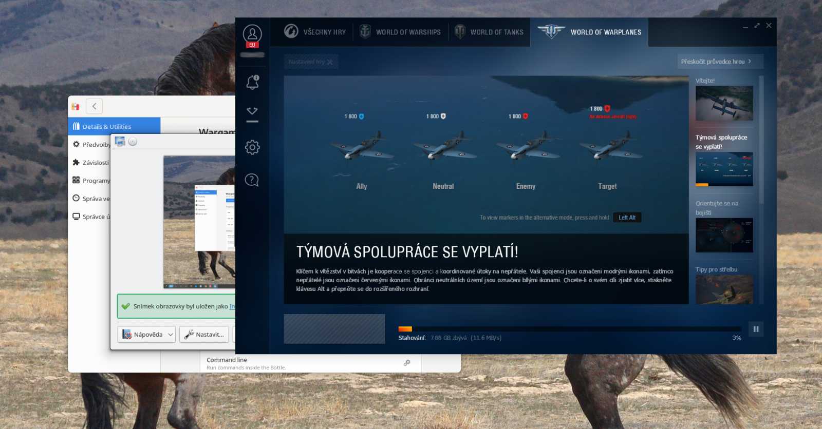Tanky, lodě, letadla: Hry Wargamingu na Linuxu