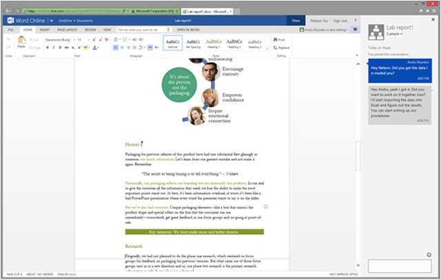 Microsoft integroval chat od Skype do prostředí Office Online