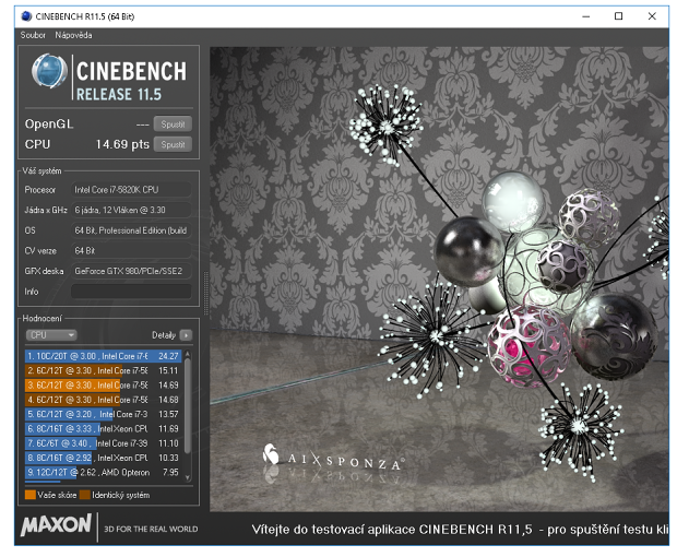 .. a pro srovnání, Core i7-5820K na taktu 4,6 GHz