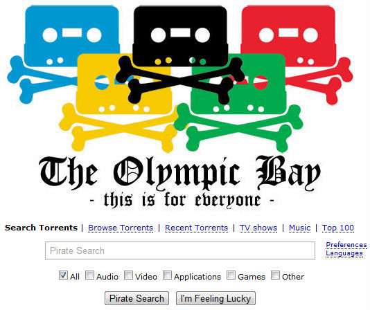 Server The Pirate Bay se zahalil do olympijských barev a přejmenoval se na The Olympic Bay