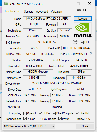 Asus Dual GeForce RTX 2060 Super Evo V2 OC O8G v testu