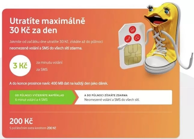 Denně 400 MB dat zdarma. Předplacená karta 30 přichází s akční nabídkou