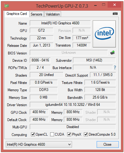 Základní grafické jádro Intel HD 4600 s taktem 850 MHz