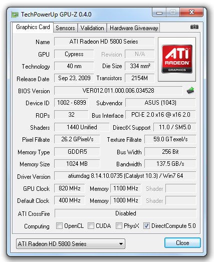 GPU-Z 0.4.0 pro GeForce GTX 400