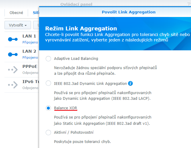 Nastavení agregace na Synology DS918+