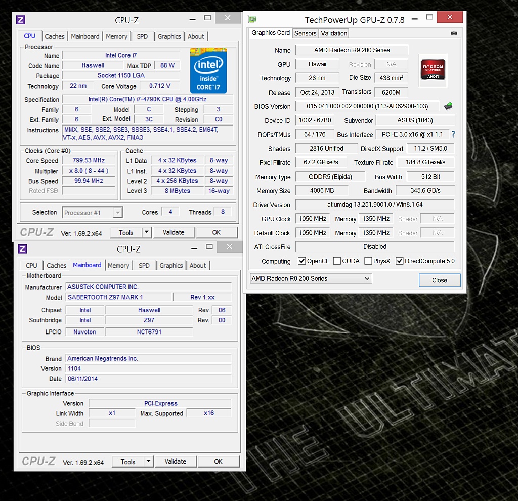 CPU-Z detekuje procesor správně, ten se v klidu podtaktovává na 800 MHz a napětí klesá na 0,71 V. Napravo potom GPU-Z a informace o grafické kartě.