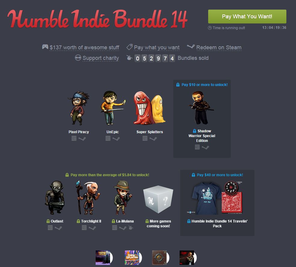 Humble Bundle: Outlast, Torchlight II, La-Mulana a další skvělé hry za méně jak 6 dolarů