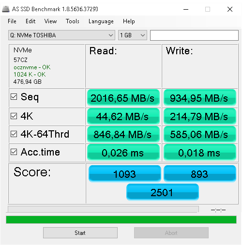 Výsledek testu SSD disku