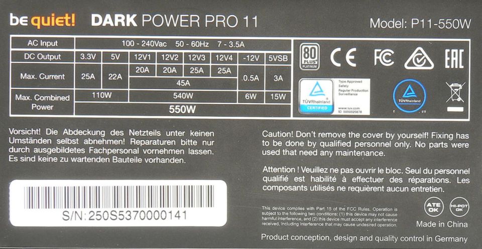 Be Quiet! Dark Power Pro P11 550 W: od zlata k platině