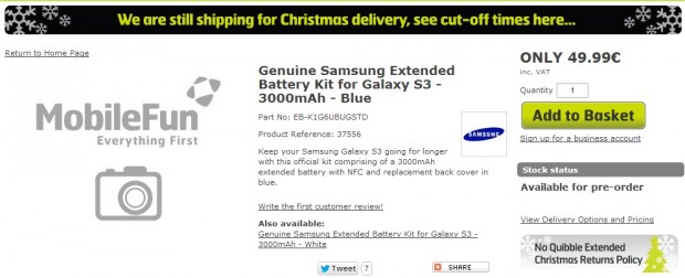 Samsung začne prodávat 3000mAh baterii pro smartphone Galaxy S III