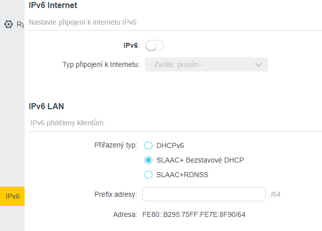 Konfigurace IPv6