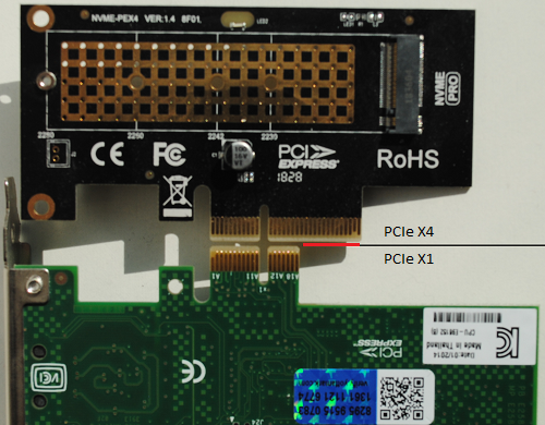 Redukce je PCIe X4, běžný slož PCIe X1