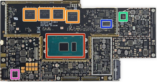 Procesor Kaby Lake Core i7-8650U na desce Surface Book 2 (zdroj iFixit.com)