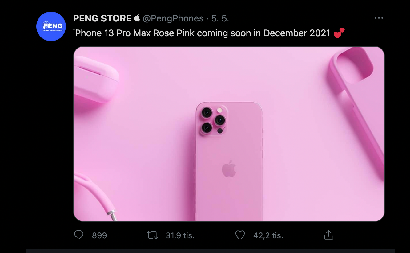 Na Twitteru se objevil obrázek růžového iPhonu Pro Max 13 s příslušenstvím. Zdroj: Twitter