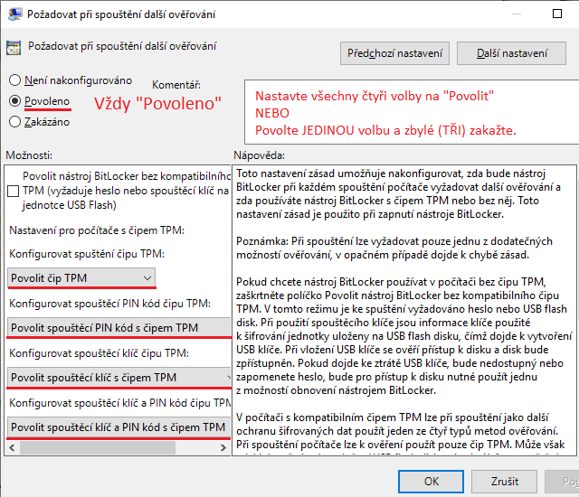 Zřejmě nejlepší nastavení politiky pro použití s TPM čipem